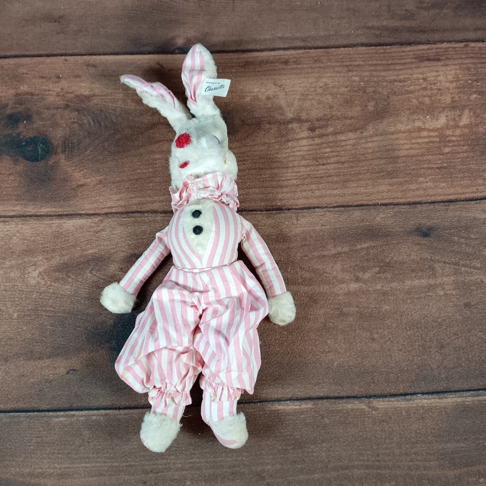 Vintage‎ Chickeeduck Novelty Co. Plush Rabbit Doll Pink Striped Pajamas Toy